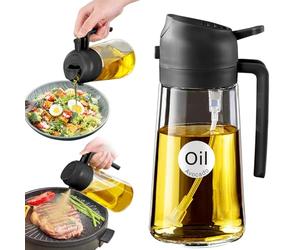 YARRAMATE 16oz/470ml Oil Sprayer for Cooking with Stickers, Food-grade Premium 2 in 1 Olive Oil Dispenser Bottle for Kitchen Gadgets, Air Fryer, Salad, Frying, BBQ (Black)