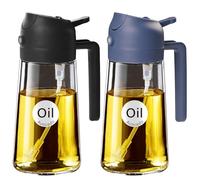 YARRAMATE 2Pcs 2-in-1 Olive Oil Sprayer Glass Bottle Dispenser, 16oz/470ml Capacity, Premium Nozzle for Cooking, Pour and Spray, Kitchen, Air Fryer, BBQ (Black&Navy)