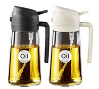 YARRAMATE 2Pcs 2-in-1 Olive Oil Sprayer Glass Bottle Dispenser, 16oz/470ml Capacity, Premium Nozzle for Cooking, Pour and Spray, Kitchen, Air Fryer, BBQ (White & Black)