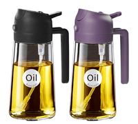 YARRAMATE 2Pcs 2-in-1 Olive Oil Sprayer Glass Bottle Dispenser, 16oz/470ml Capacity, Premium Nozzle for Cooking, Pour and Spray, Kitchen, Air Fryer, BBQ (Black Purple)