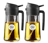 YARRAMATE 2Pcs 2-in-1 Olive Oil Sprayer Glass Bottle Dispenser, 16oz/470ml Capacity, Premium Nozzle for Cooking, Pour and Spray, Kitchen, Air Fryer, BBQ (Black & Black)