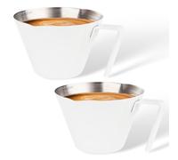 YARRAMATE 2Pcs Stainless Steel Espresso Shot Cup, Double Spout Metal Espresso Measuring Cup with V-Shaped Mouth, Espresso Accessories, 3.4OZ/100ML (White)