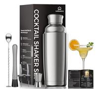 YARRAMATE 8-Pcs 24 oz Cocktail Shaker Set with Built-in Strainer, Premium Vacuum Insulated Stainless Steel Martini Shaker Kit-Jigger Mixing Spoon Muddler 2 Pourers Cocktail Recipe for Drink Mixing