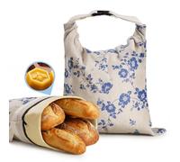 YARRAMATE Beeswax Bread Bags for Homemade Sourdough, Blue Floral Zipper Reusable Linen Food Storage Bags to Keep Loaf Fresh, Large Freezer Safe and Eco Friendly Bread Containers (17x13", 2 Pack)