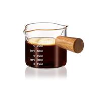 YARRAMATE Espresso Cups with Wood Handle, Clear Glass Espresso Accessories, Measuring Cup with Dual Scale, Espresso Shot Glass with V-Shaped Spout, 3.4 OZ / 100 ML