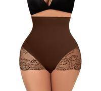 YARRCO Lace Tummy Control Knickers for Women High Waist Shapewear Seamless Body Shaper Shaping Underwear Tummy Tuck Slimming Panties (Brown,M)