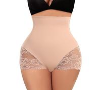 YARRCO Lace Tummy Control Knickers for Women High Waist Shapewear Seamless Body Shaper Shaping Underwear Tummy Tuck Slimming Panties (Beige,S)