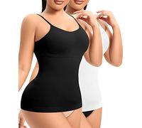 YARRCO Shapewear Camisole Tops for Women Tummy Control with Built in Bra Seamless Compression Top Vest Shirt Body Shaper (#2 Black+White-Padded,L)