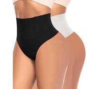 YARRCO Tummy Control Thong Shapewear for Women High Waist Control Knickers Tummy Tucking Thong Knickers Slimming Pants Shaping Underwear Seamless Butt Lifter Panties Body Shaper (Black+White,3XL)