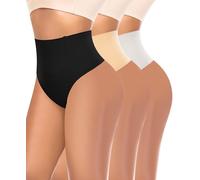 YARRCO Tummy Control Thong Shapewear for Women High Waist Control Knickers Tummy Tucking Thong Knickers Slimming Pants Shaping Underwear Seamless Butt Lifter Panties (#03 Black+Beige+White,M)