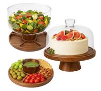 YARRD 2 in 1 Wooden Cake Stand Charcuterie Board - Homesphere Wood Cake Set with Lid and Acrylic Dome Covered Stand with Reversible Plate Dessert Set with Lid for Display & Serving