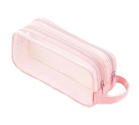 Yarryuter 1 PCS Grid Mesh Pencil Case 2 Compartment Pen Bag Clear Pencil Pouch for Teen Student College Pink