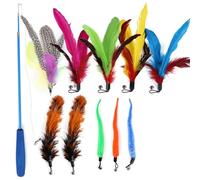 Yarryuter 11 in 1 Replacement Head Retractable Cat-Teaser Stick Cat-Wand Toy Cat Teaser Stick Set Interactive-Cat Toy for Cat-Kitten Having Fun Exerciser Playing