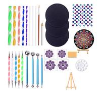 Yarryuter 31Pcs/Set Mandala Dotting Templates Tools Set Mini Easel Paint Tray for Painting Rocks Coloring Drawing and Drafting