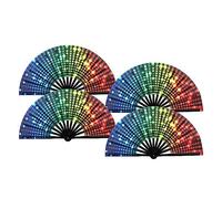 Yarryuter 4 Pcs Rainbow Sequins Pride Foldable Fan Handheld Fan for Adults Drag Queen Festival Fan Chinese