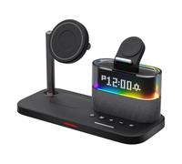 Yarryuter 5 in 1 Magnetic Wireless Charger Stand LED Night Light Alarm Clock Fast Charging Station Black