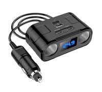 Yarryuter 60W Car Charging Station Adapter with Dual Sockets, 2 USB & 2 Type C Ports, 22W PD, Fast Charging and Voltage Detection