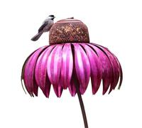 Yarryuter Red Bird Feeder Bottle with Stand Outdoor Garden Flower Shaped Bird Feeder Easy Install Easy to Use