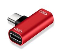 Yarryuter Type-C Double Charger Cable Adapter Converter for Smartphones Headphone Earphone Red