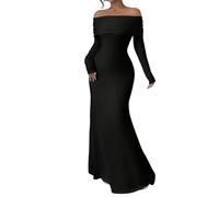 Yarryuter Women's Long Sleeve Off The Shoulder Bodycon Dress Elegant Maxi Dress Cocktail Prom Dresses Black
