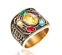 Yarrzhen Thanos Avengers Men's Ring - Stainless Steel Biker Punk Heavy Metal Ring with 6 Color Gems, Creative Design for Men, Perfect for Cosplay, 6 UK, Sterling Silver Stainless Steel