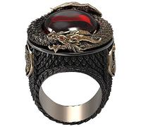 Yarrzhen Two Tone Vintage Punk Dragon Red Stone Ring for Men, Gothic Dragon Totem Ring Iced Out Dragon Animal Ring for Boys (9)