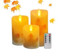 Yarteim LED Candle Set Autumn Maple Leaves Real Wax Flickering Moving Wick Electric LED Candle Lights with Remote Control 2/4/6/8-hrs Timer Function, Decor Autumn