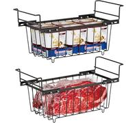 Yartmon Chest Freezer Baskets -2Pack Stackable Organizer Bins - Fit 7 Cu.Ft Chest Freezer, Expand from 10.33" to 14.2" (L) Small Hanging Freezer Baskets for Chest Freezer, Black