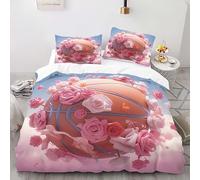 YARUHAN Bedding Set 135 * 200CM Basketball-Rose 3D motifs Kids Duvet Cover Set,Single Size，Breathable Comfortable Bedding Set 3 pcs for Teen Room Decor#YR8