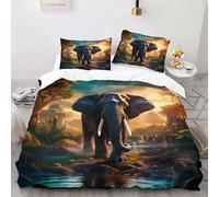 YARUHAN Bedding Set 135 * 200CM Elephants on the Rocks 3D motifs Kids Duvet Cover Set,Single Size，Breathable Comfortable Bedding Set 3 pcs for Teen Room Decor#YR3