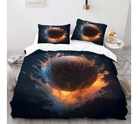 YARUHAN Bedding Set 135 * 200CM Flaming splash basketball 3D motifs Kids Duvet Cover Set,Single Size，Breathable Comfortable Bedding Set 3 pcs for Teen Room Decor#YR9