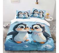 YARUHAN Bedding Set 135 * 200CM Frozen Penguins Scene 3D motifs Kids Duvet Cover Set,Single Size，Breathable Comfortable Bedding Set 3 pcs for Teen Room Decor#YR5