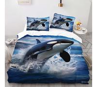YARUHAN Bedding Set 135 * 200CM Orca breaking the waves 3D motifs Kids Duvet Cover Set,Single Size,Breathable Comfortable Bedding Set 3 pcs for Teen Room Decor#YR10
