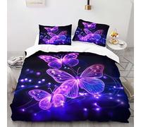 YARUHAN Bedding Set 135 * 200CM Romantic purple butterfly 3D motifs Kids Duvet Cover Set,Single Size,Breathable Comfortable Bedding Set 3 pcs for Teen Room Decor#YR10