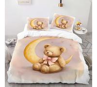 YARUHAN Bedding Set 200 * 200CM Bear and the Moon 3D motifs Kids Duvet Cover Set,Double size，Breathable Comfortable Bedding Set 3 pcs for Teen Room Decor#YR8