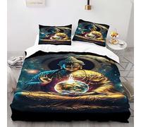YARUHAN Bedding Set 200 * 200CM Meditation Buddha statue 3D motifs Kids Duvet Cover Set,Double size，Breathable Comfortable Bedding Set 3 pcs for Teen Room Decor#YR4
