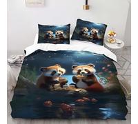 YARUHAN Bedding Set 200 * 200CM Night Banquet Red Panda 3D motifs Kids Duvet Cover Set,Double size，Breathable Comfortable Bedding Set 3 pcs for Teen Room Decor#YR9