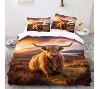 YARUHAN Bedding Set 200 * 200CM Prairie Highland Cow 3D motifs Kids Duvet Cover Set,Double size,Breathable Comfortable Bedding Set 3 pcs for Teen Room Decor#YR7