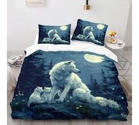 YARUHAN Bedding Set 200 * 200CM White wolf in the night forest 3D motifs Kids Duvet Cover Set,Double size，Breathable Comfortable Bedding Set 3 pcs for Teen Room Decor#YR3