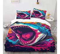 YARUHAN Bedding Set 220 * 230CM Watercolor shark with big mouth 3D motifs Kids Duvet Cover Set,Large Size，Breathable Comfortable Bedding Set 3 pcs for Teen Room Decor#YR4