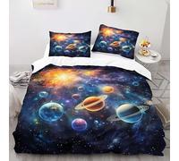 YARUHAN Bedding Set 220 * 260CM Dreamy Galactic Planet 3D motifs Kids Duvet Cover Set,Extra large size,Breathable Comfortable Bedding Set 3 pcs for Teen Room Decor#YR9
