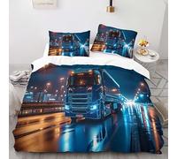YARUHAN Bedding Set 220 * 260CM Highway Racer Truck 3D motifs Kids Duvet Cover Set,Extra large size,Breathable Comfortable Bedding Set 3 pcs for Teen Room Decor#YR2