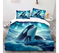 YARUHAN Bedding Set 220 * 260CM Lively Killer Whale Splashing 3D motifs Kids Duvet Cover Set,Extra large size,Breathable Comfortable Bedding Set 3 pcs for Teen Room Decor#YR6