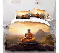 YARUHAN Bedding Set 220 * 260CM Lotus sitting Buddha 3D motifs Kids Duvet Cover Set,Extra large size，Breathable Comfortable Bedding Set 3 pcs for Teen Room Decor#YR8