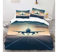 YARUHAN Bedding Set 220 * 260CM Taking Off Airplane 3D motifs Kids Duvet Cover Set,Extra large size,Breathable Comfortable Bedding Set 3 pcs for Teen Room Decor#YR8