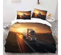 YARUHAN Bedding Set 220 * 260CM Truck on the highway 3D motifs Kids Duvet Cover Set,Extra large size,Breathable Comfortable Bedding Set 3 pcs for Teen Room Decor#YR8