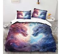 YARUHAN Bedding Set 220 * 260CM Two dragons dancing together 3D motifs Kids Duvet Cover Set,Extra large size,Breathable Comfortable Bedding Set 3 pcs for Teen Room Decor#YR2