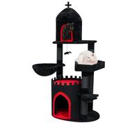 YARUOMY Gothic Cat Tree Castle, 56in Black Cat Tower with Coffin Bed, Spacious Condo for Halloween, Kraft Twine Scratching Posts, Spider Hanging Ball,Goth Pet Furniture