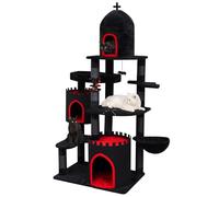 YARUOMY Gothic Cat Tree Castle, 68.9in Black Tall Cat Tower with Coffin Cat Bed, Spacious Cat Condo for Large Cats, Scratching Posts, Spider Hanging Ball,Basket,Cat Ball Track Toy