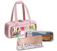 Yarwo 3 PCS Mahjong Tile Set Bag with Game Mat Empty, Clear Storage Case for Tiles, Racks & Pushers, Zippered Compartment & Sewn Chenille Letter, for Mahjong Lovers, Pink (Bag Only)